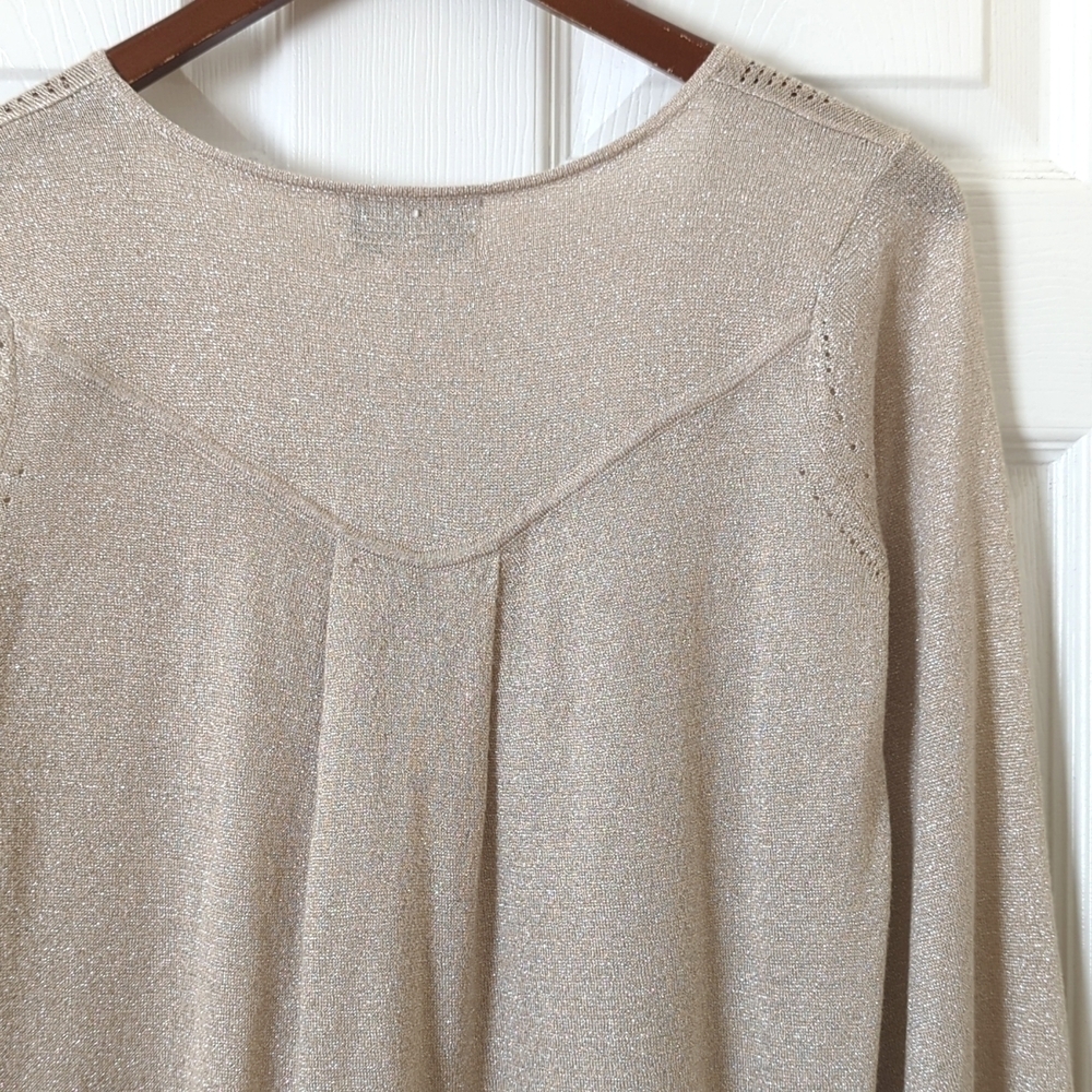 Angel of the North Gold Lurex Pleated Scoop Neck Long Balloon Sleeve Blouse S - Picture 12 of 14